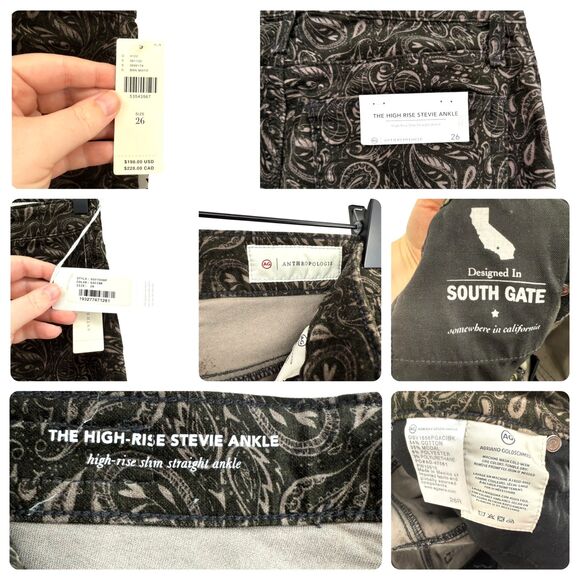 AG x Anthropologie Stevie Velvet Paisley Jeans 26 Ankle Slim High Rise Straight - Picture 13 of 14